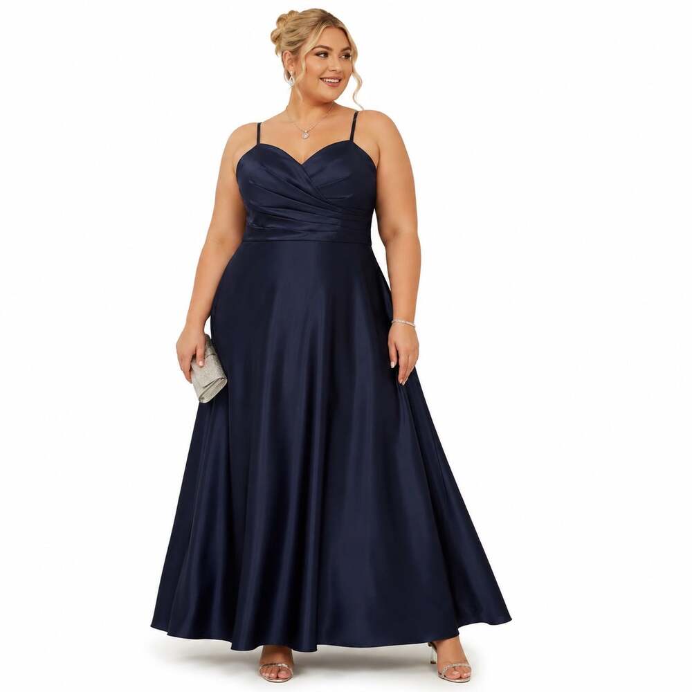 Navy Taffeta A-Line Formal Gown with Pleated Bodice & Corset Back Size 16/18